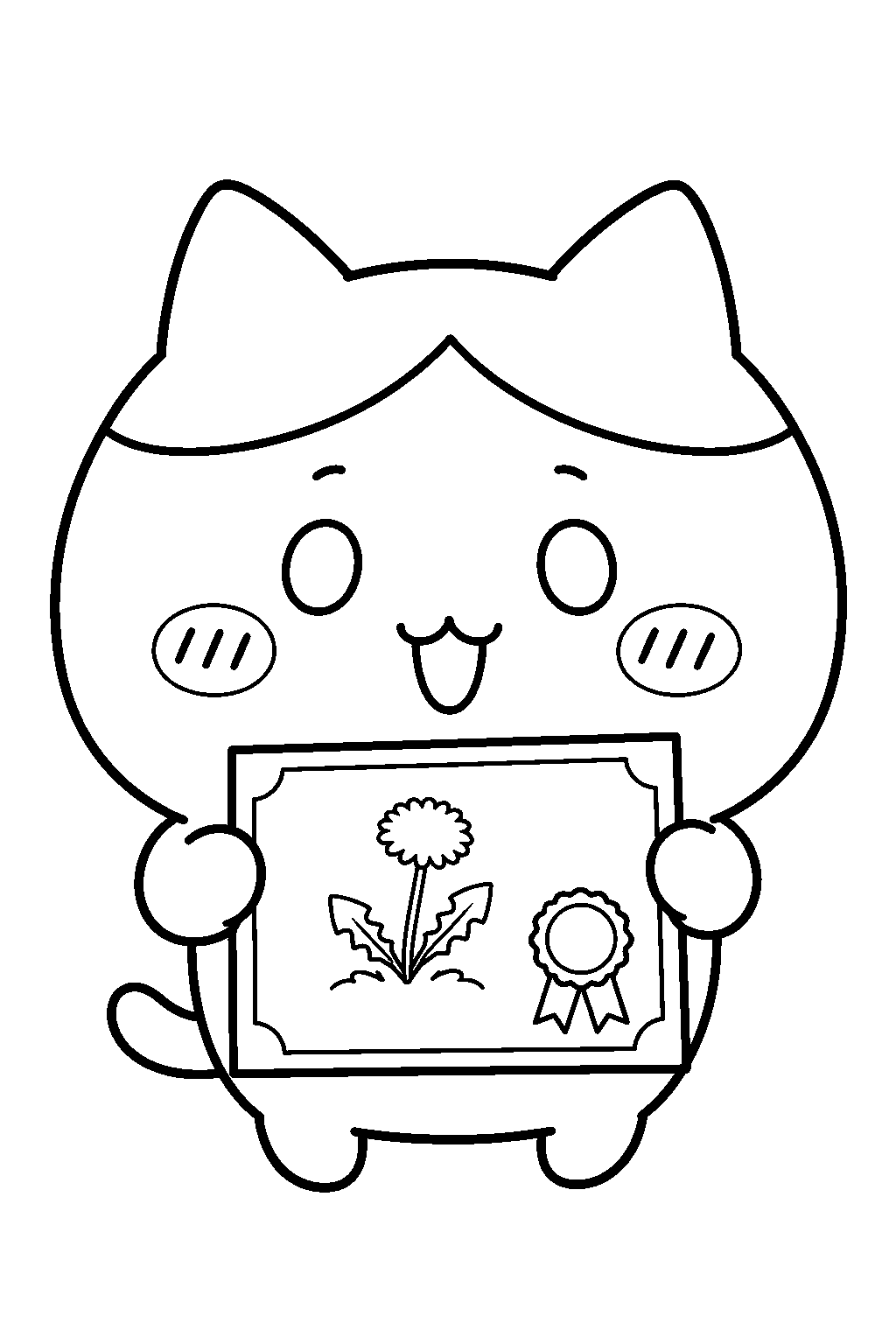 hachiware from chiikawa holding a weeding certificate line art