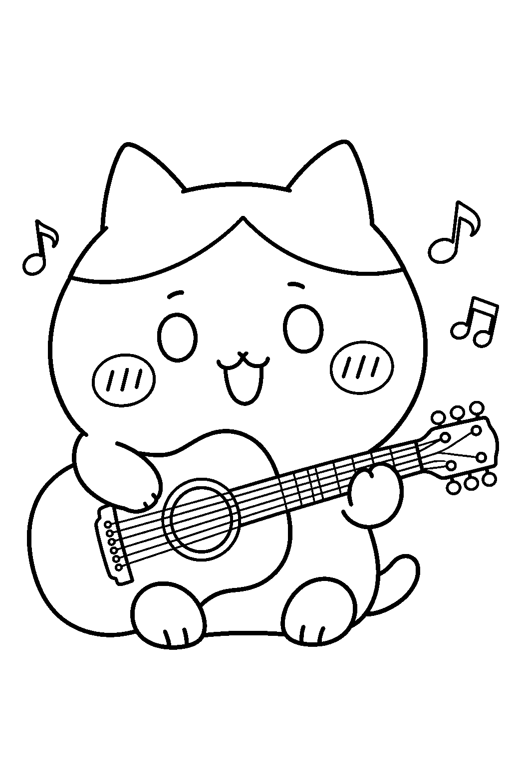 hachiware from chiikawa singing while playing a guitar line art