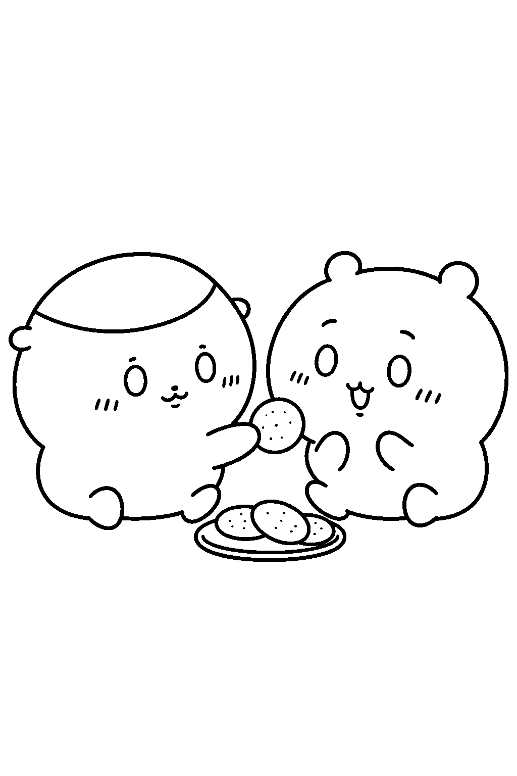 kurimanju from chiikawa sharing a snack with chiikawa line art