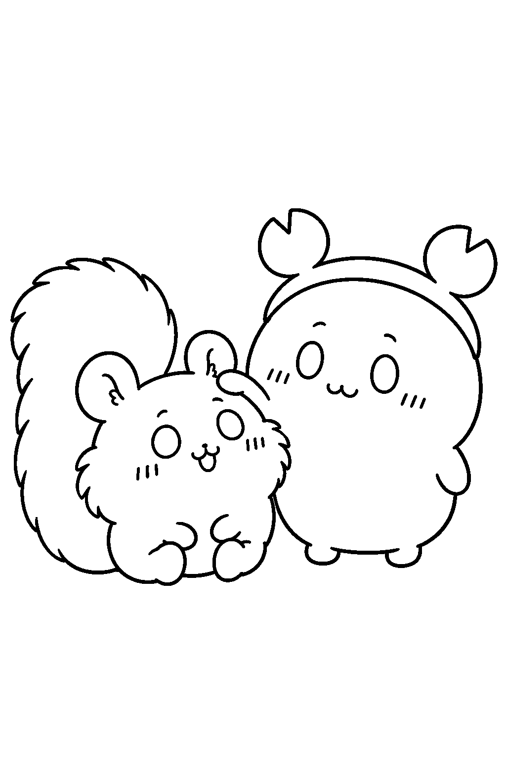 momonga from chiikawa asking furuhonya for a head pat line art