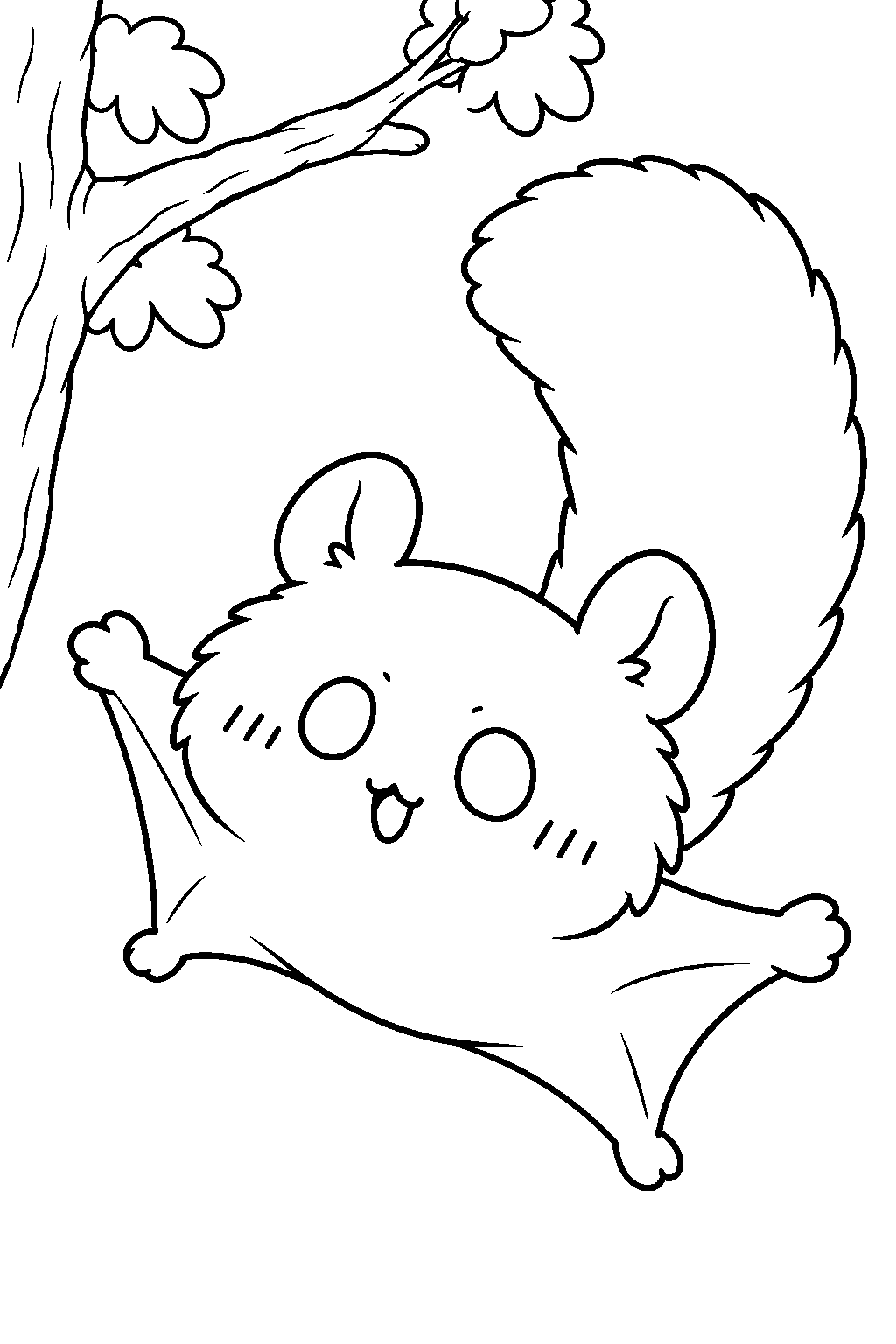 momonga from chiikawa gliding from a tree branch line art