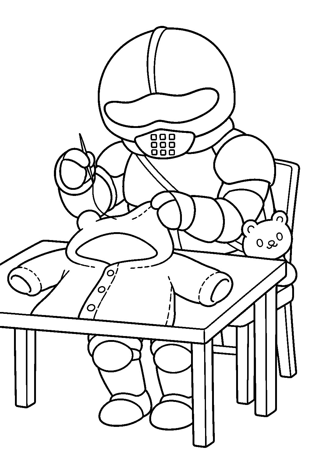pochette no yoroi san from chiikawa sewing hooded pajamas line art