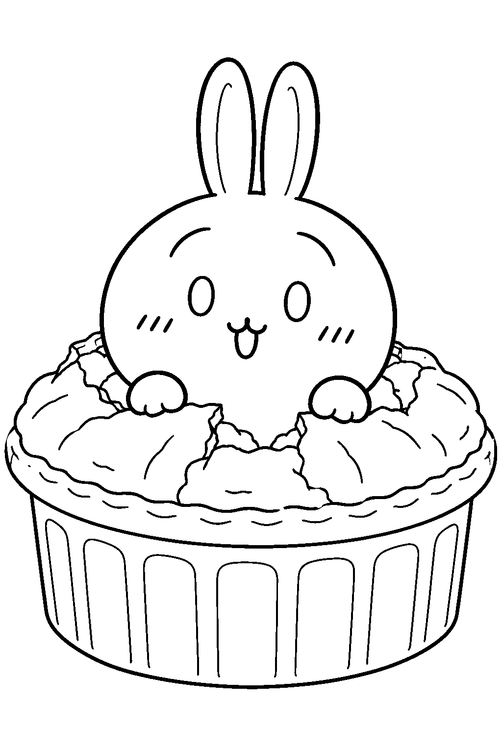 usagi from chiikawa peeking out of a pot pie line art