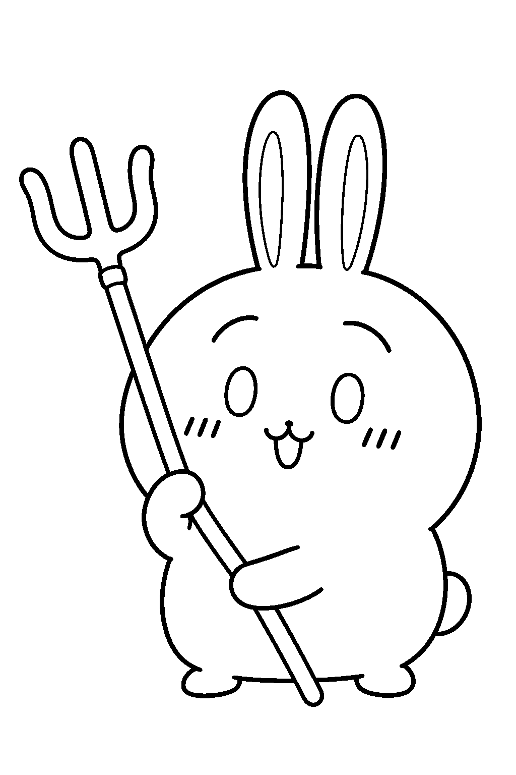 usagi from chiikawa posing with a three pronged sasumata line art