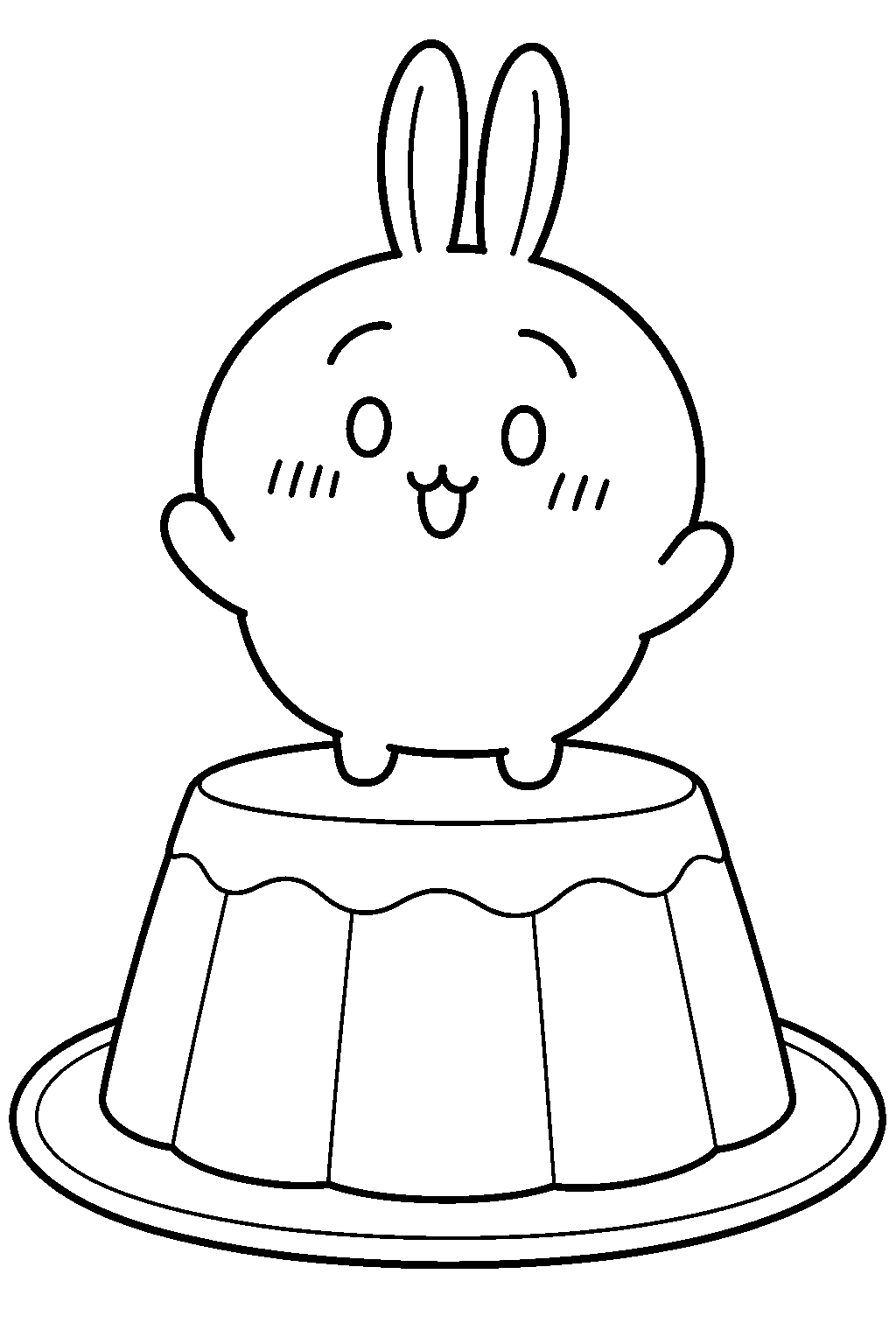 usagi from chiikawa standing on a giant custard pudding line art