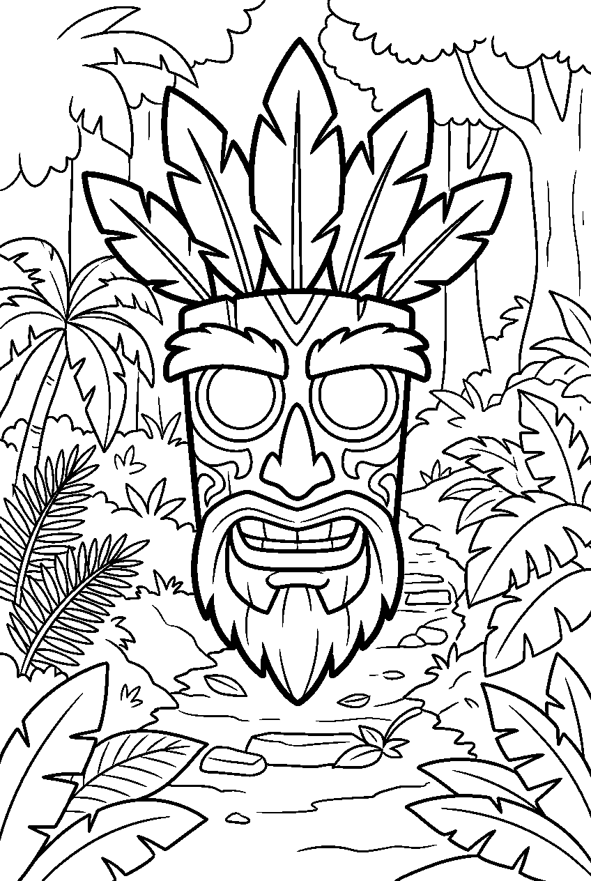 crash bandicoot aku aku in rainforest trail line art