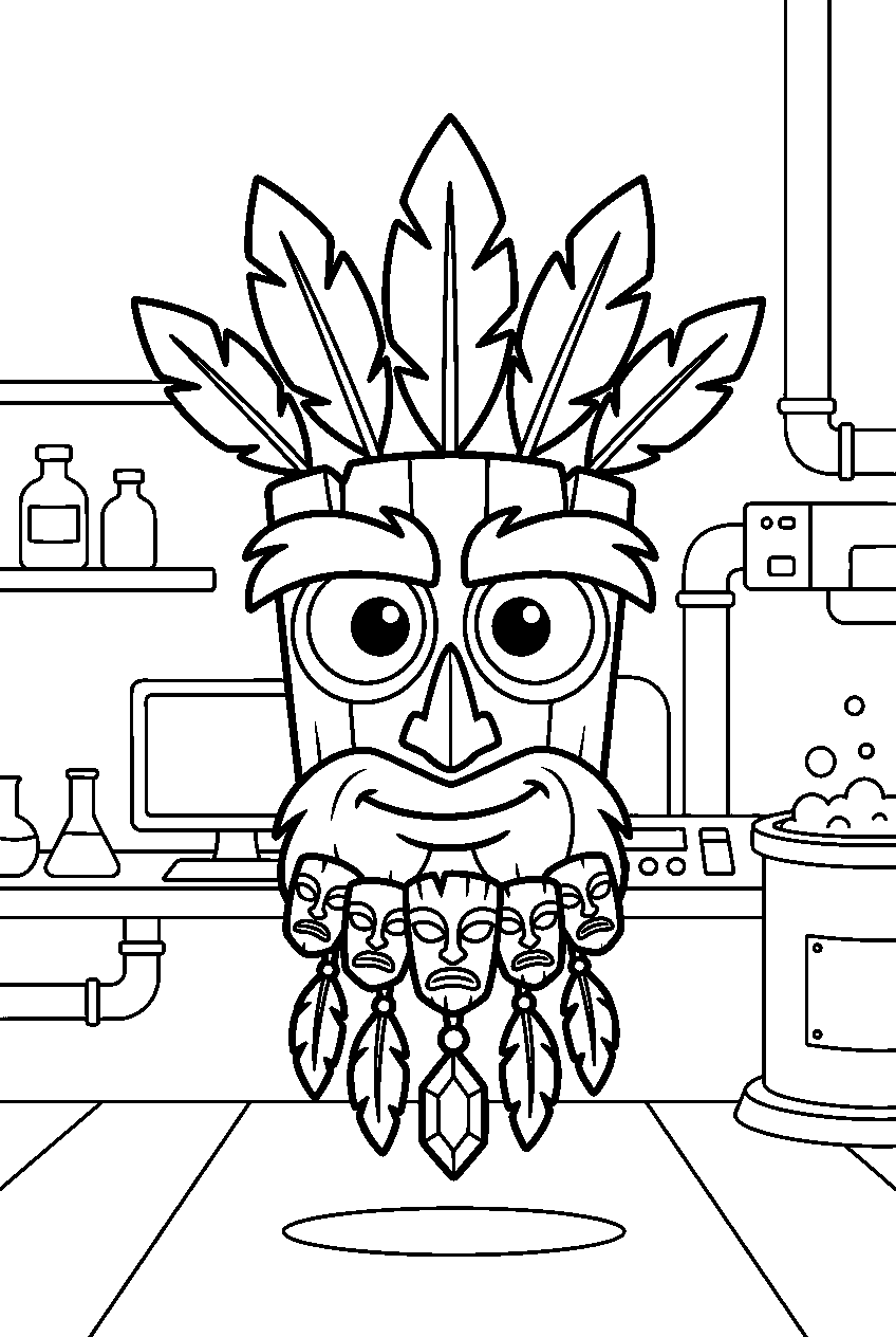crash bandicoot aku aku in secret laboratory line art