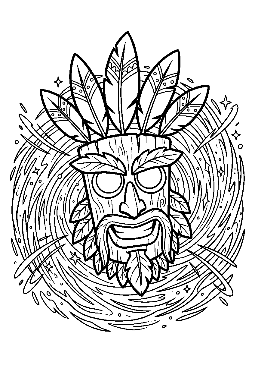 crash bandicoot aku aku in time travel portal line art