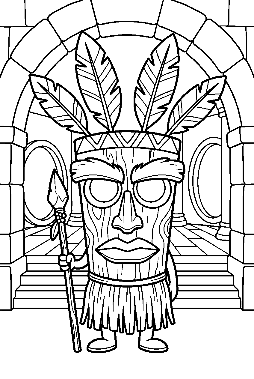 crash bandicoot aku aku in warp room line art