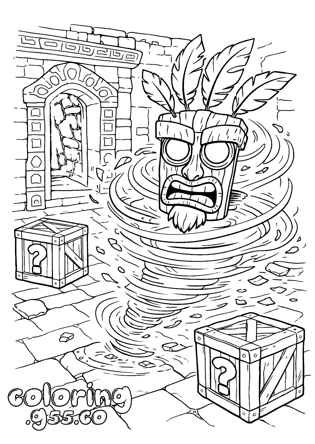 crash bandicoot aku aku whirlwind line art for kids
