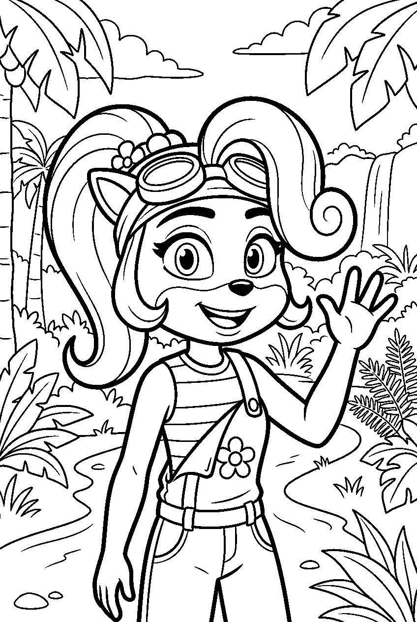 crash bandicoot coco in jungle clearing line art