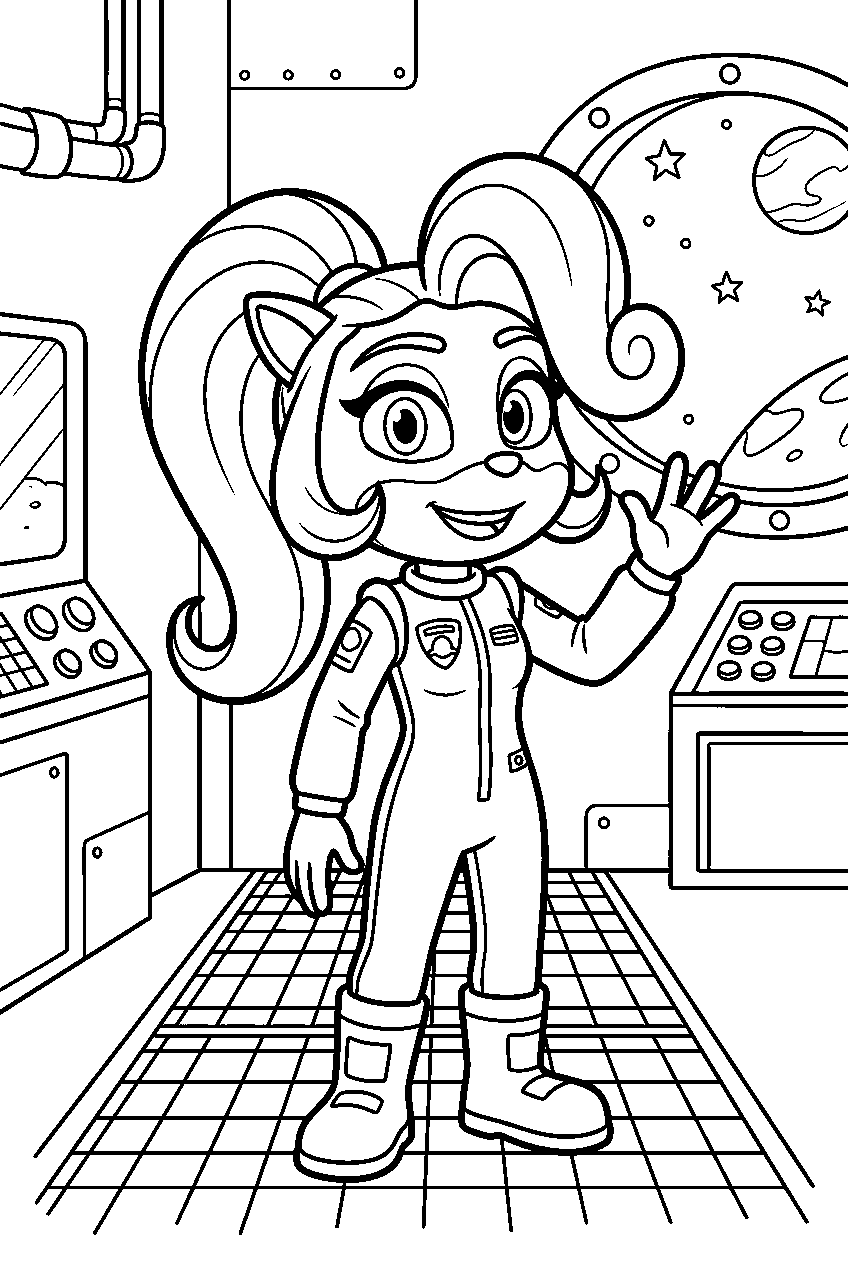 crash bandicoot coco in space station line art