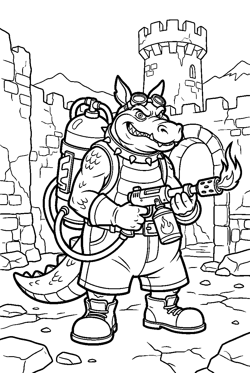 crash bandicoot dingodile in ancient fortress line art