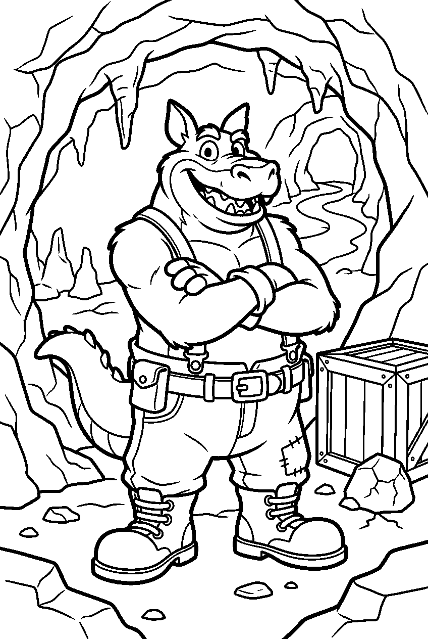 crash bandicoot dingodile in hidden cave line art