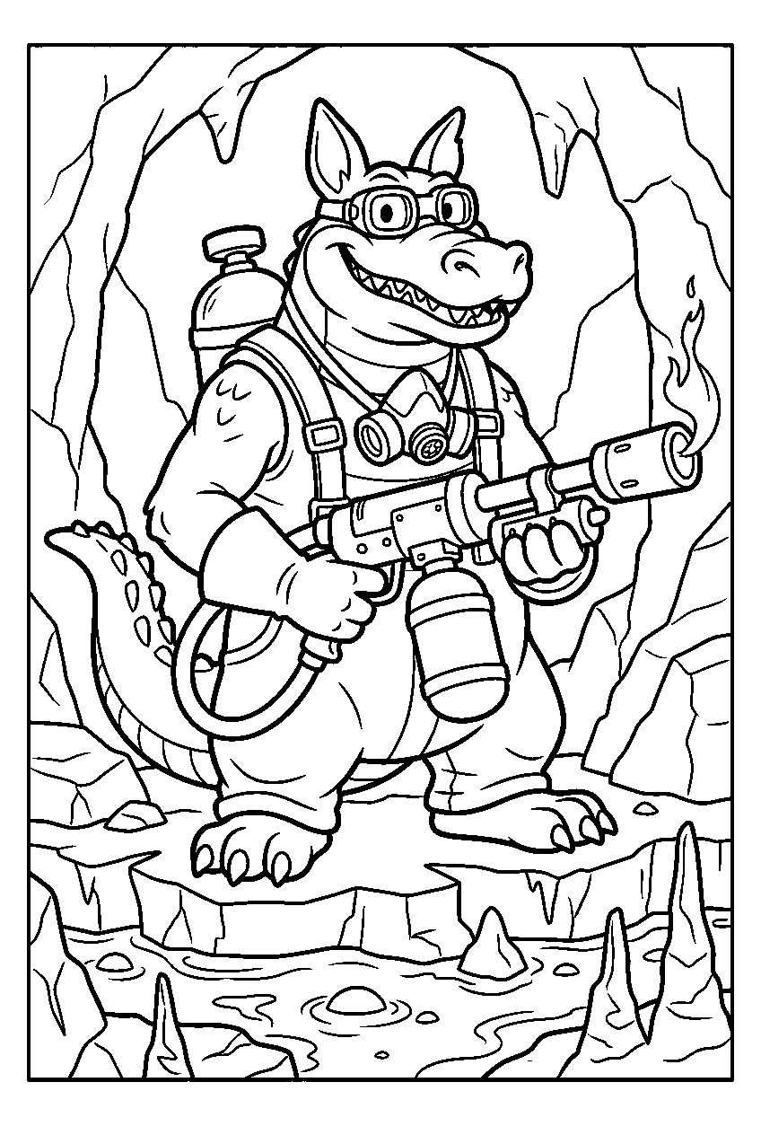 crash bandicoot dingodile in lava cave line art