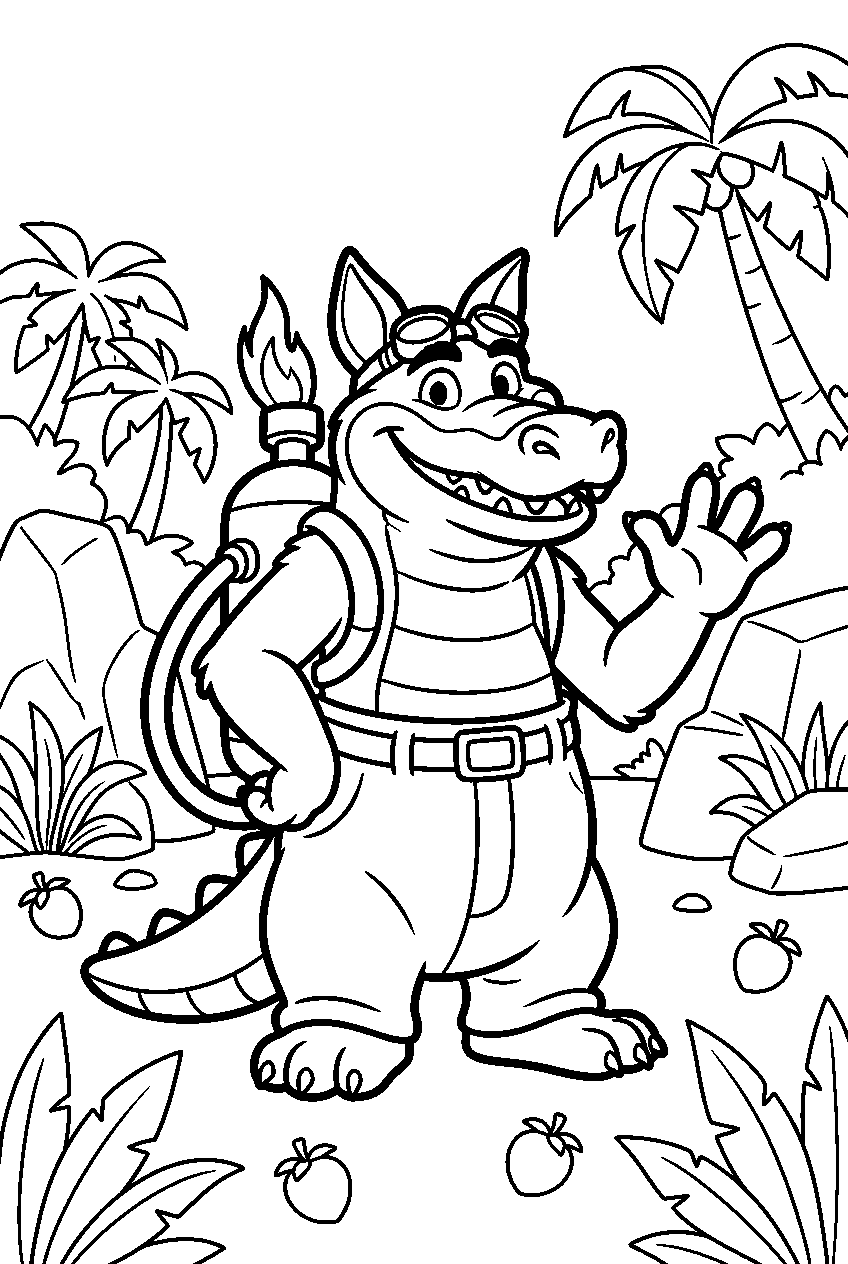 crash bandicoot dingodile in wumpa island line art