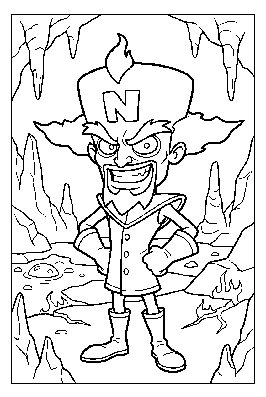 crash bandicoot neo cortex in lava cave line art