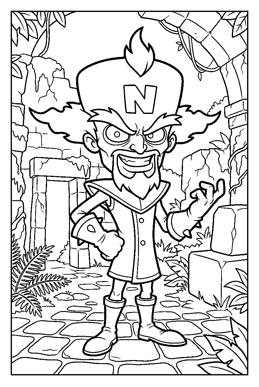 crash bandicoot neo cortex in lost ruins line art