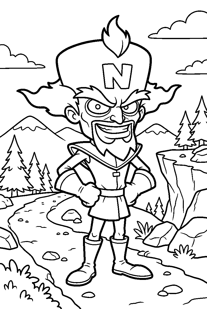 crash bandicoot neo cortex in mountain trail line art
