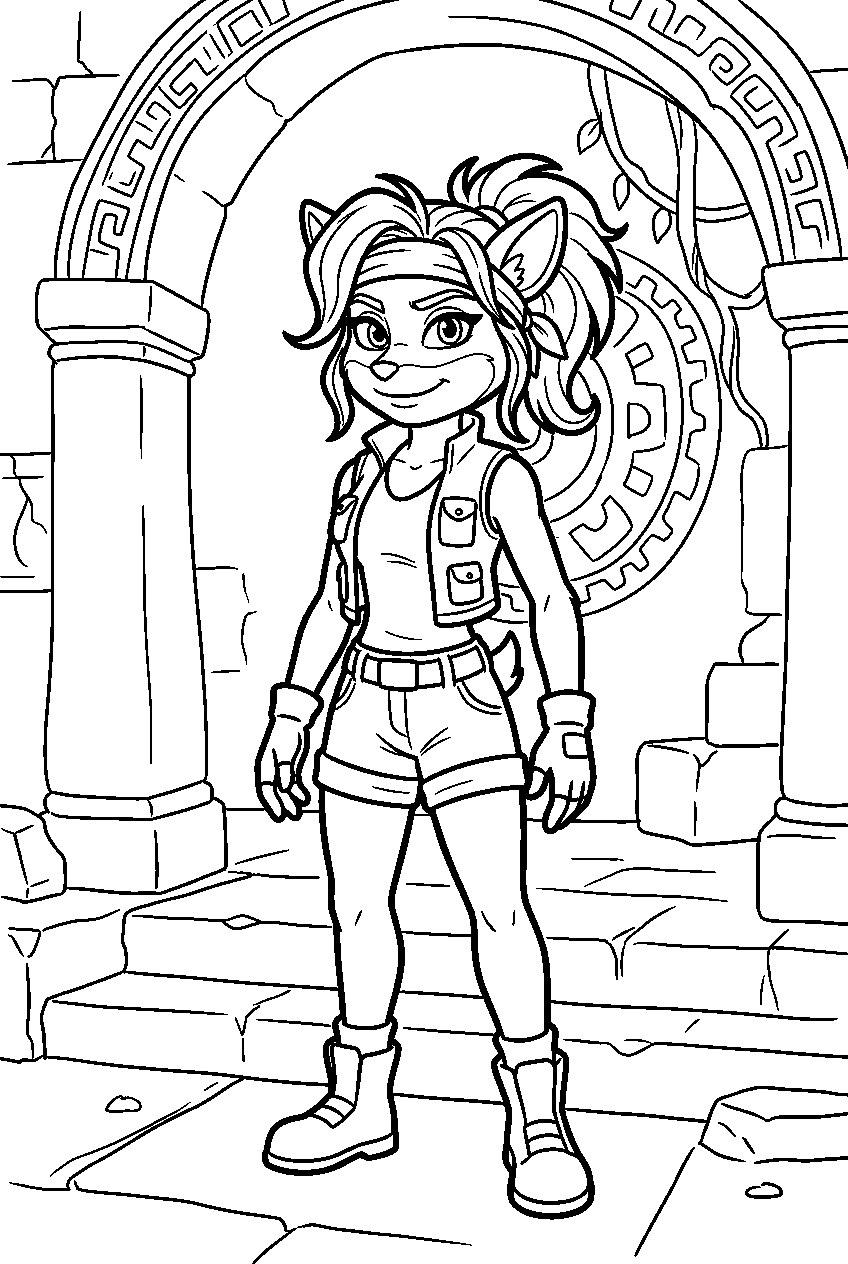 crash bandicoot tawna in ancient temple line art