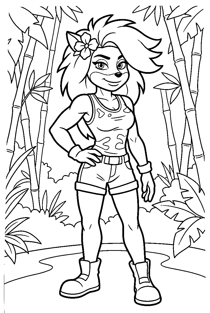 crash bandicoot tawna in bamboo jungle line art