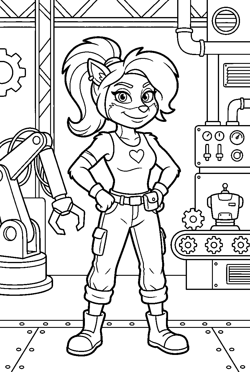 tawna bandicoot in robot factory line art