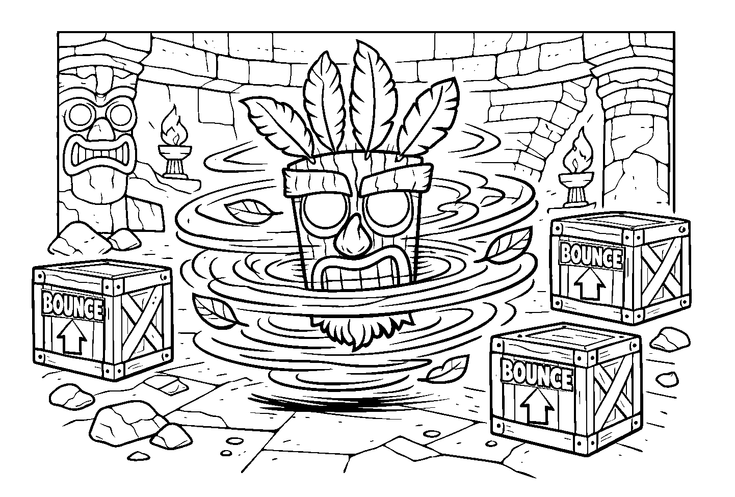 aku aku mask spin crash bandicoot line art