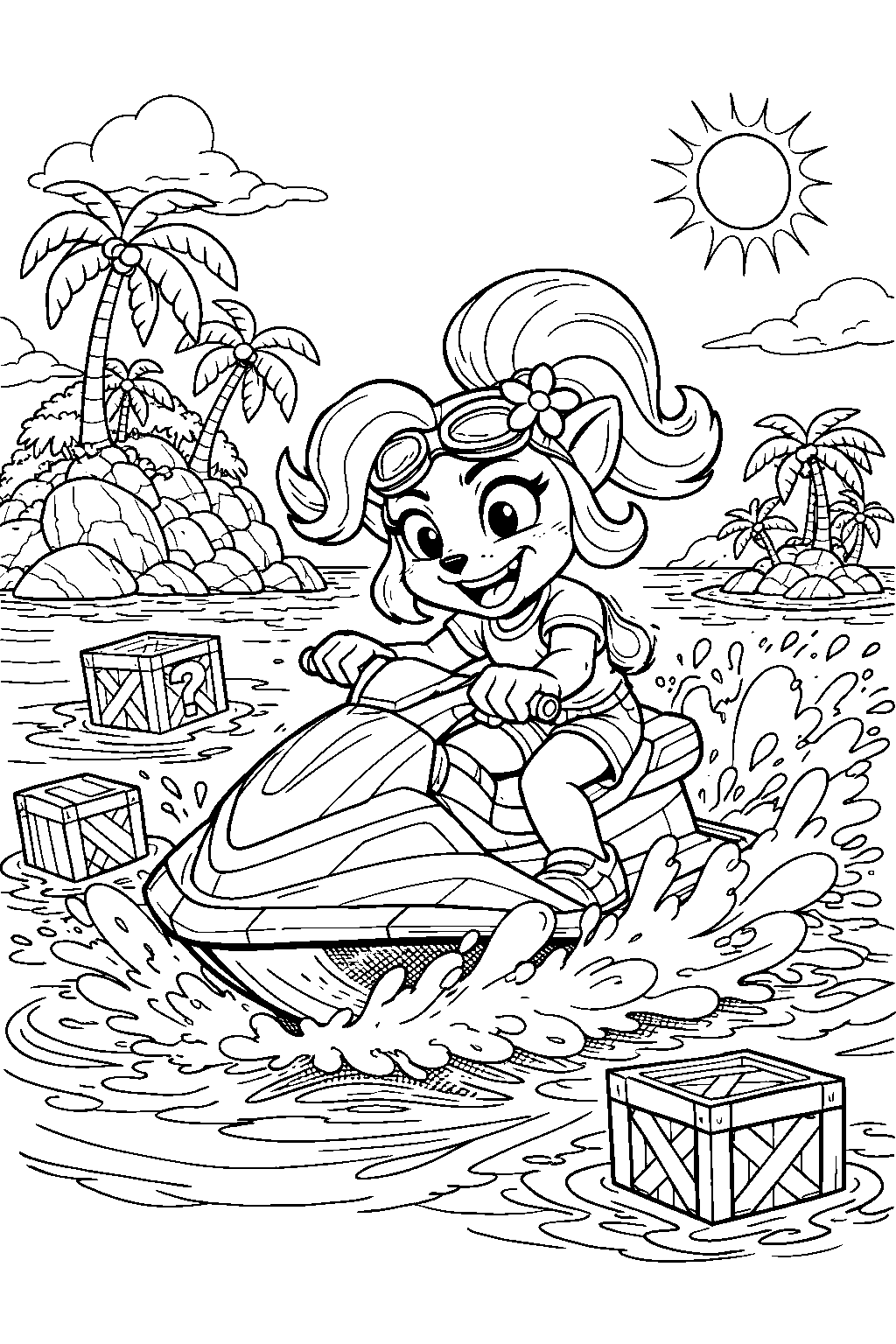 coco bandicoot jet ski line art