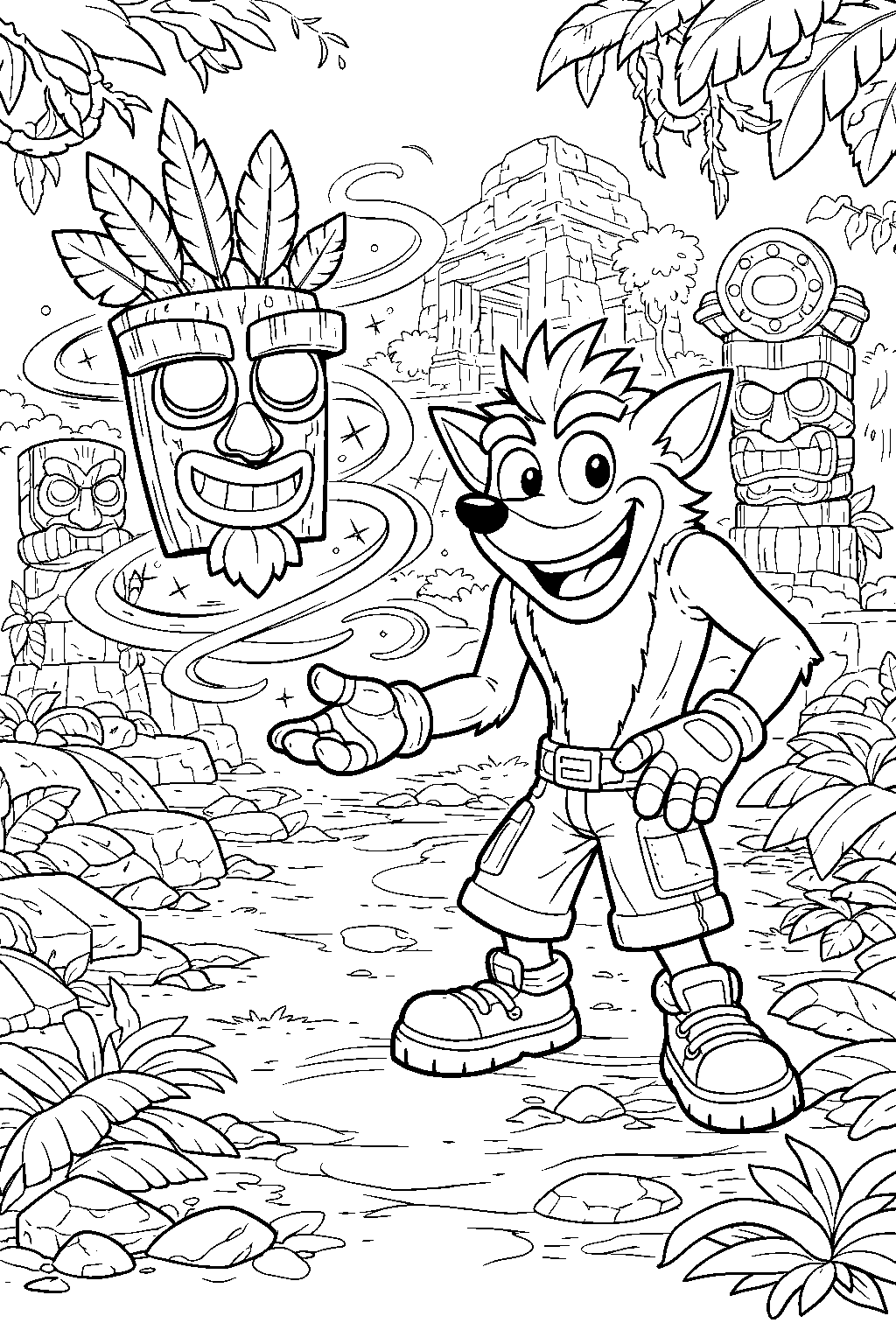 crash bandicoot and aku aku line art