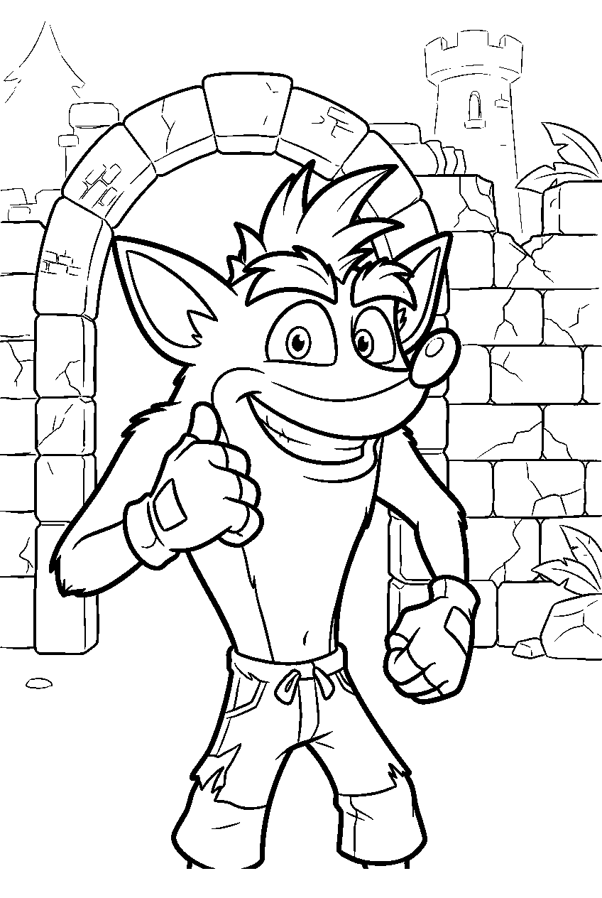 crash bandicoot in ancient fortress line art