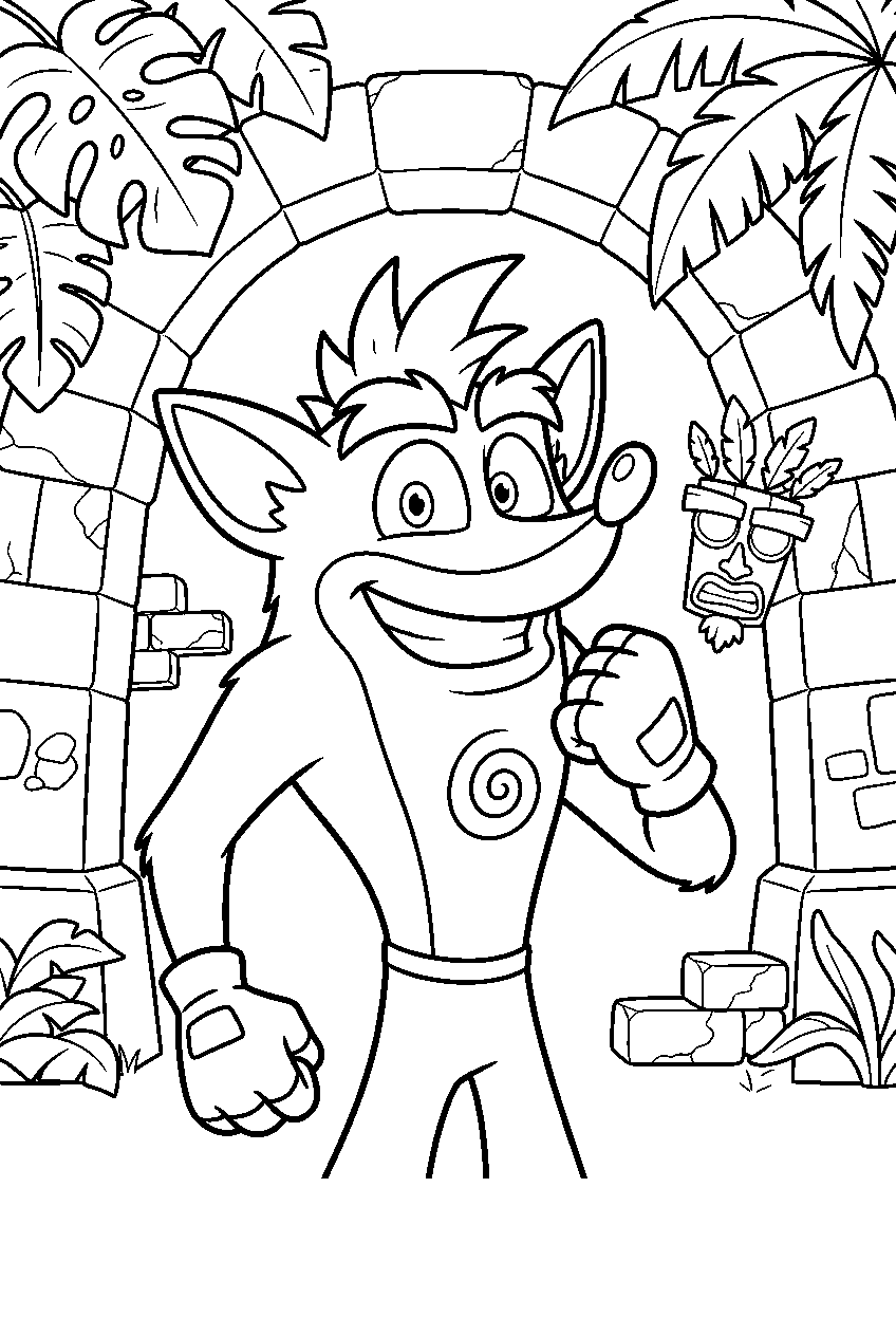 crash bandicoot in ancient temple line art