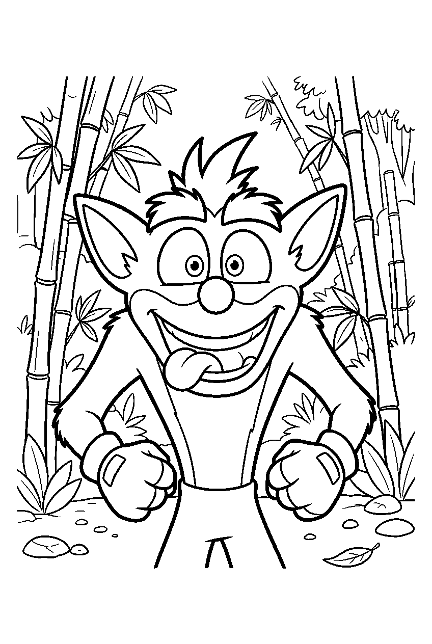 crash bandicoot in bamboo jungle line art