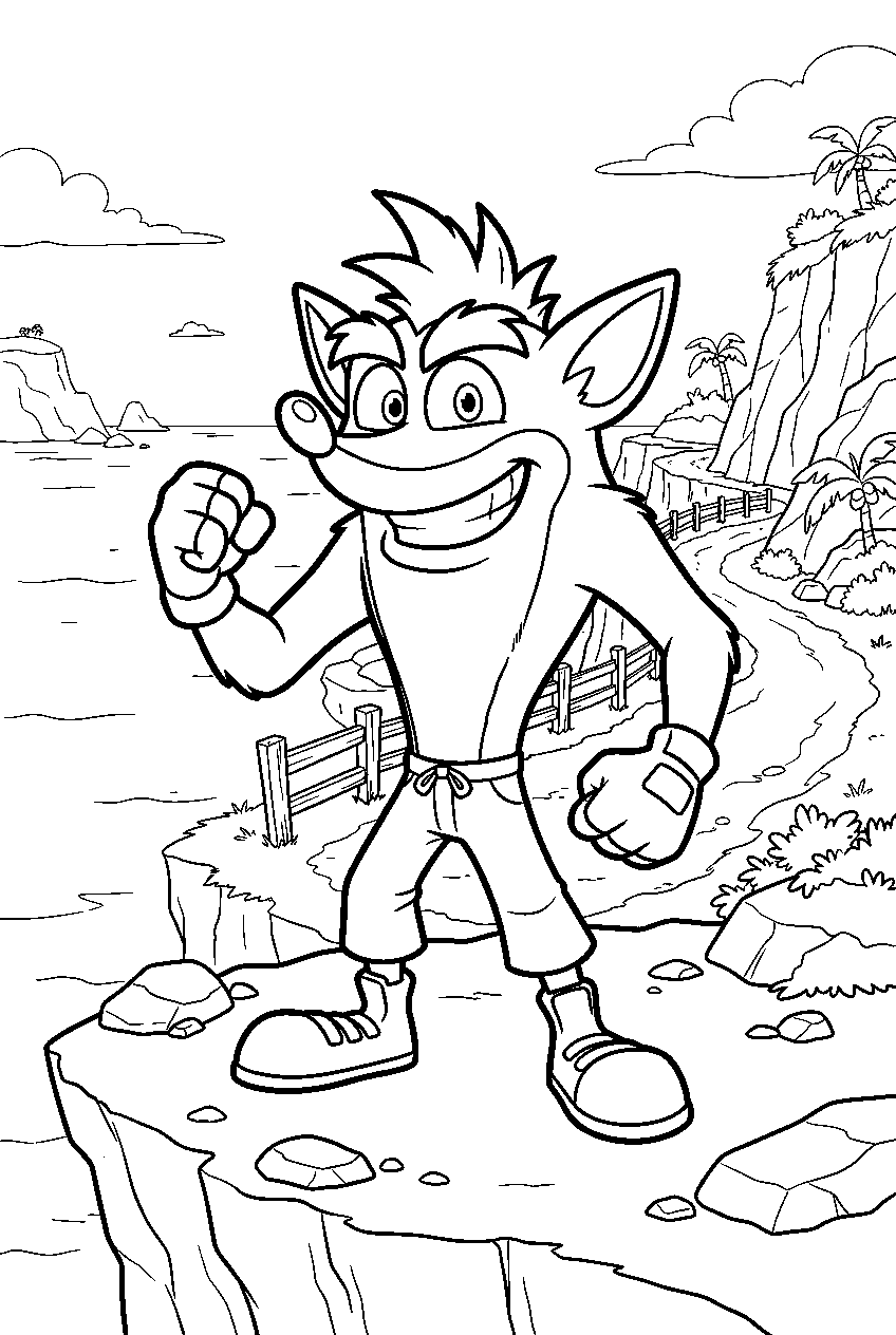 crash bandicoot in cliffside area line art