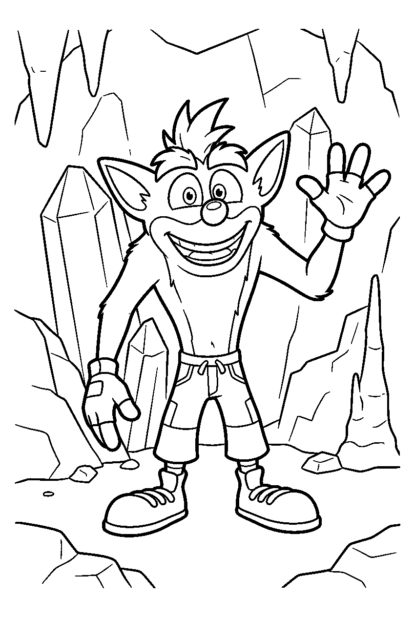 crash bandicoot in crystal cave line art