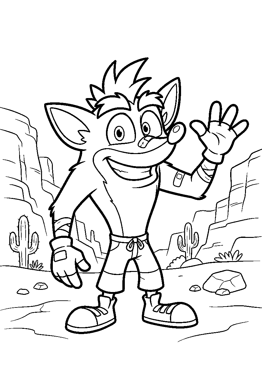 crash bandicoot in desert canyon line art