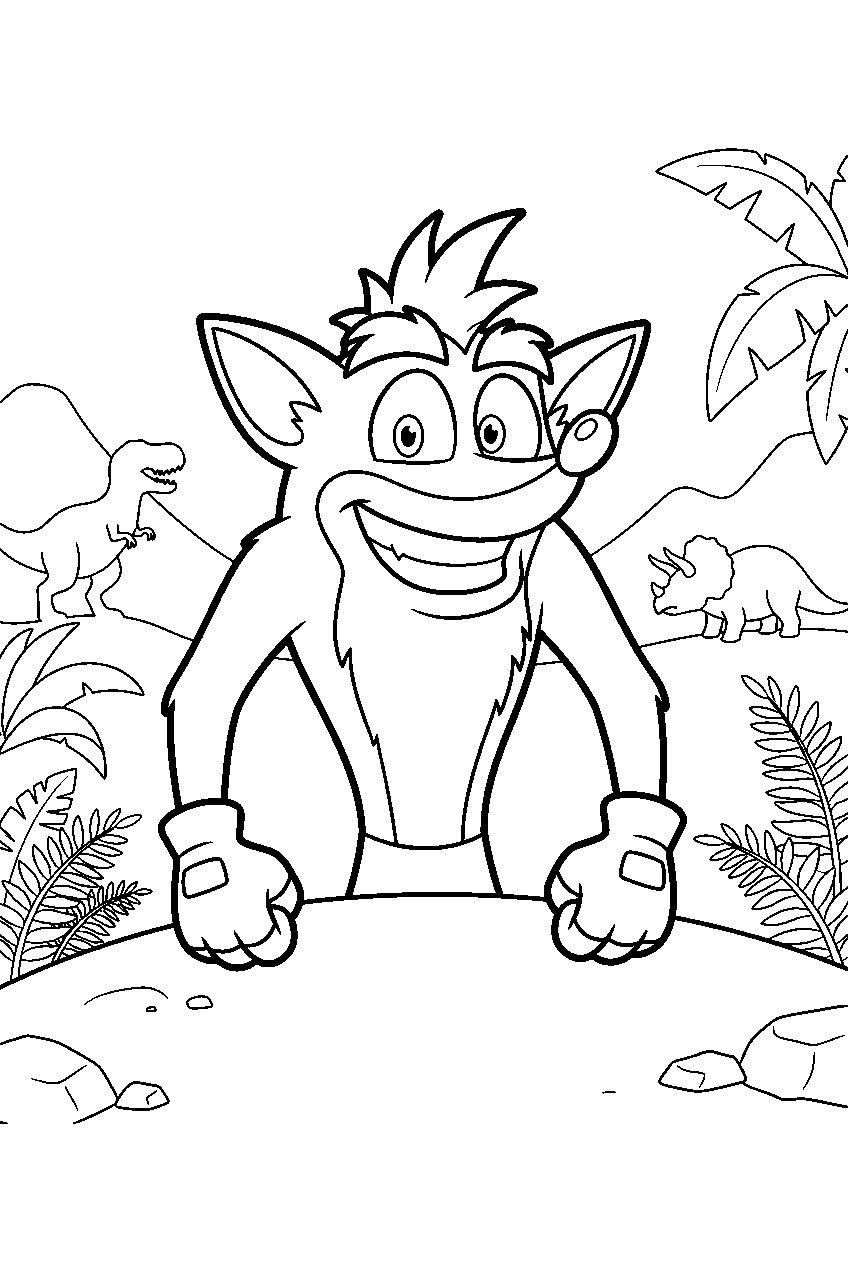 crash bandicoot in dinosaur valley line art