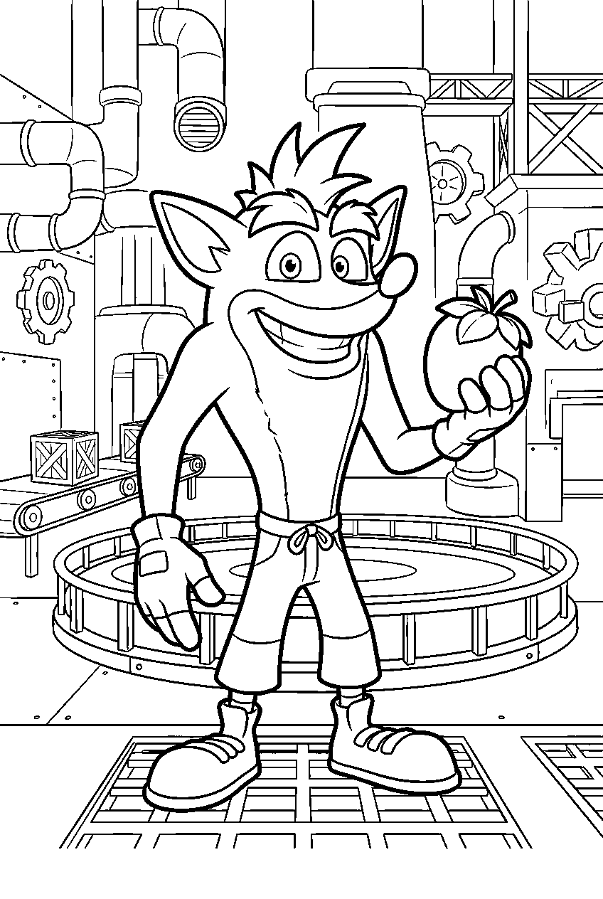 crash bandicoot in factory complex line art