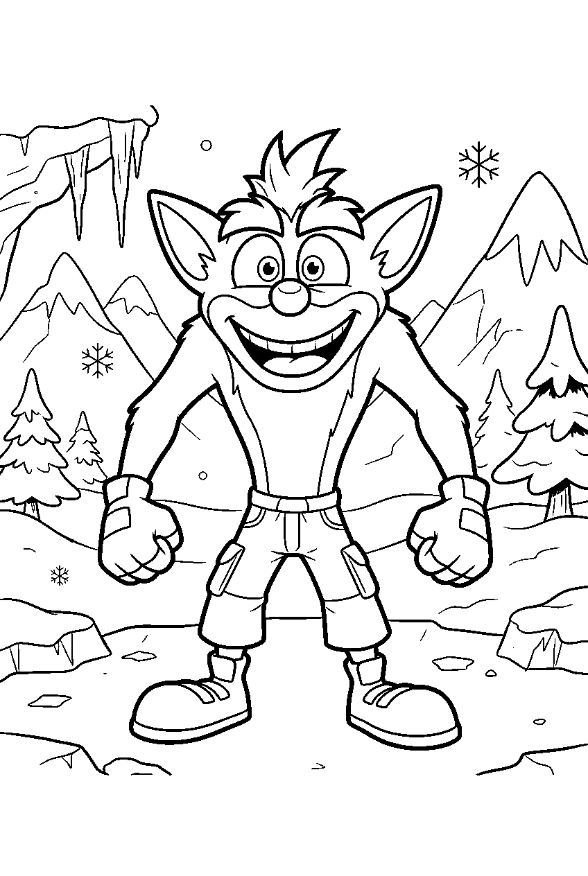 crash bandicoot in frozen valley line art
