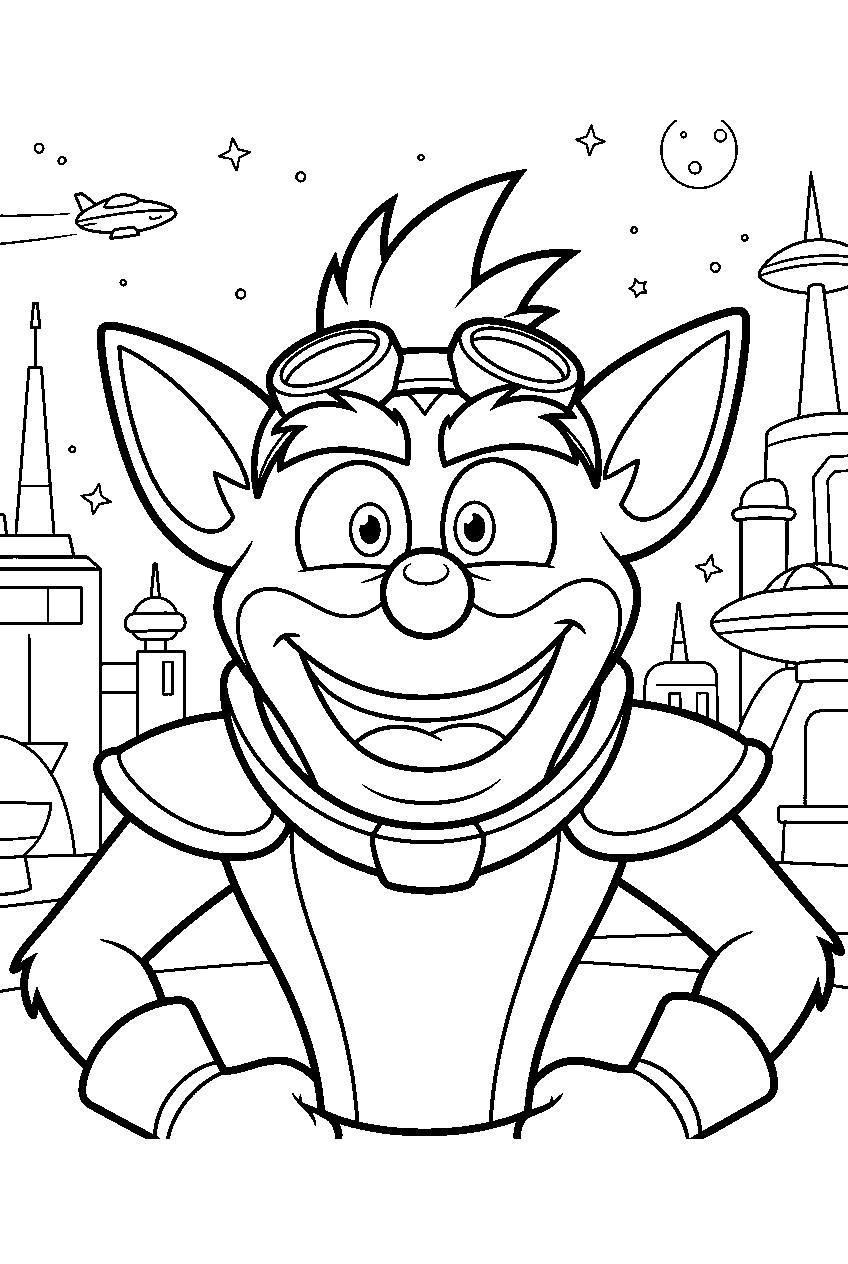 crash bandicoot in future city line art