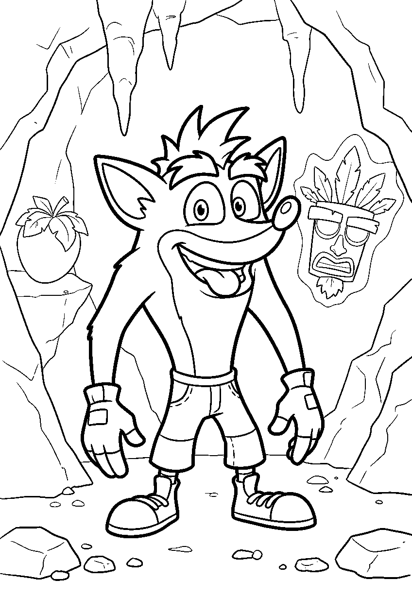 crash bandicoot in hidden cave line art