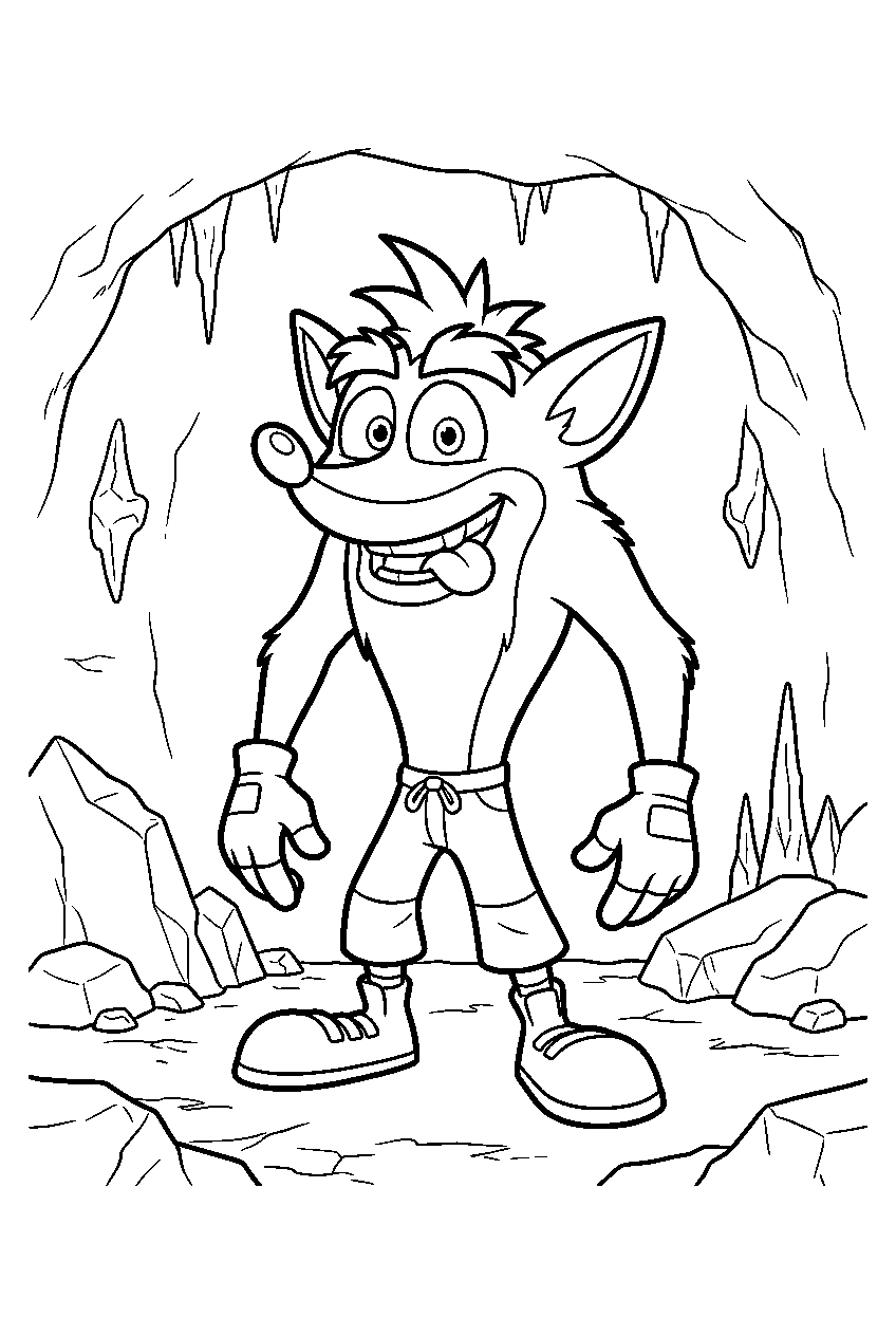 crash bandicoot in icy cave line art