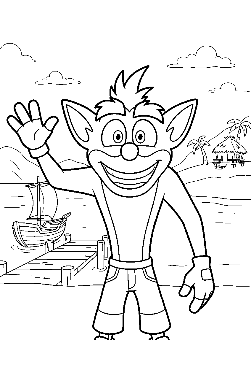 crash bandicoot in island harbor line art