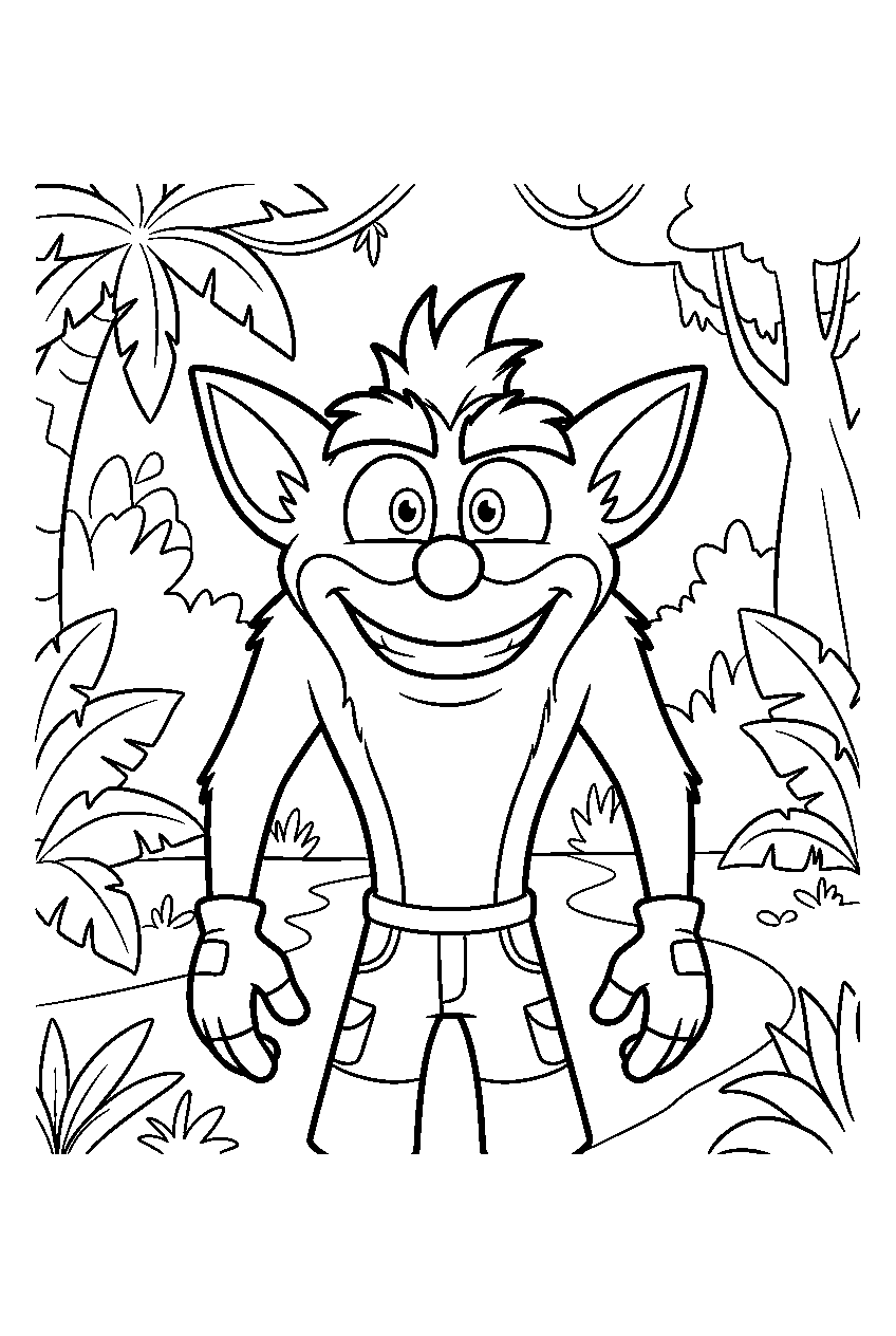 crash bandicoot in jungle clearing line art