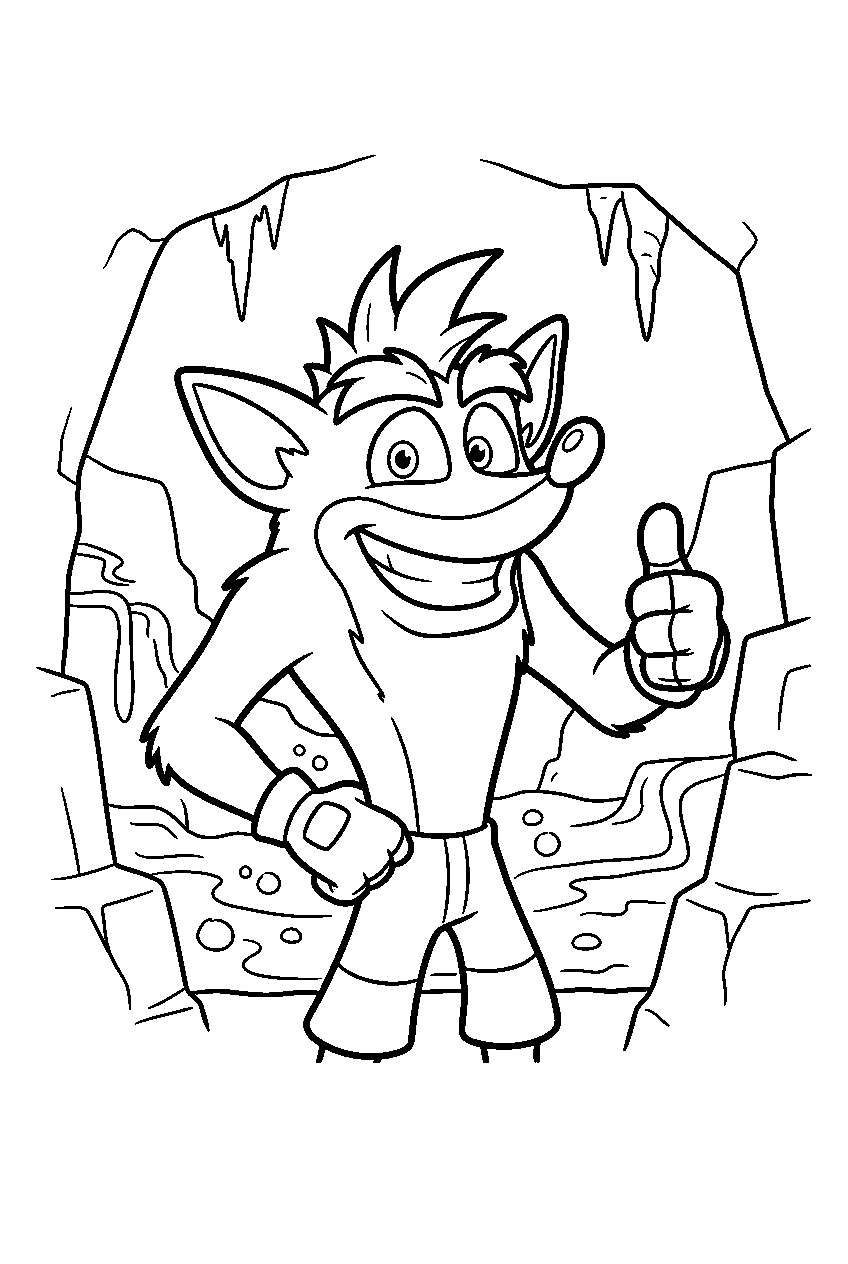 crash bandicoot in lava cave line art