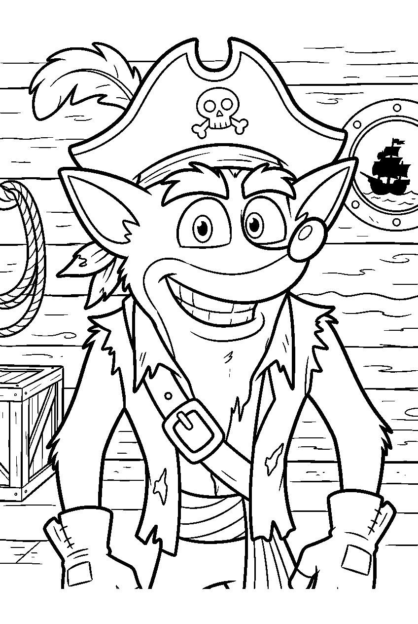 crash bandicoot in pirate cove line art