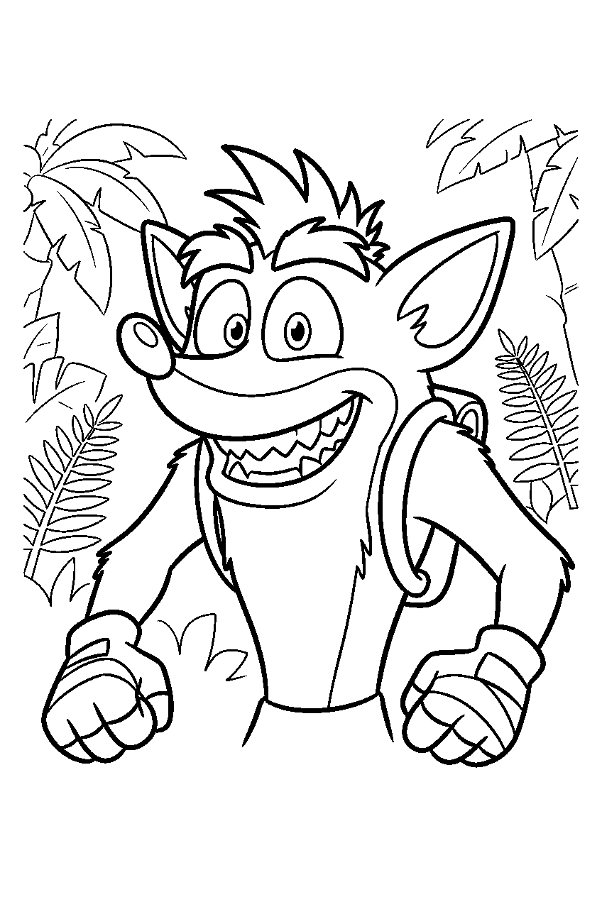 crash bandicoot in prehistoric jungle line art
