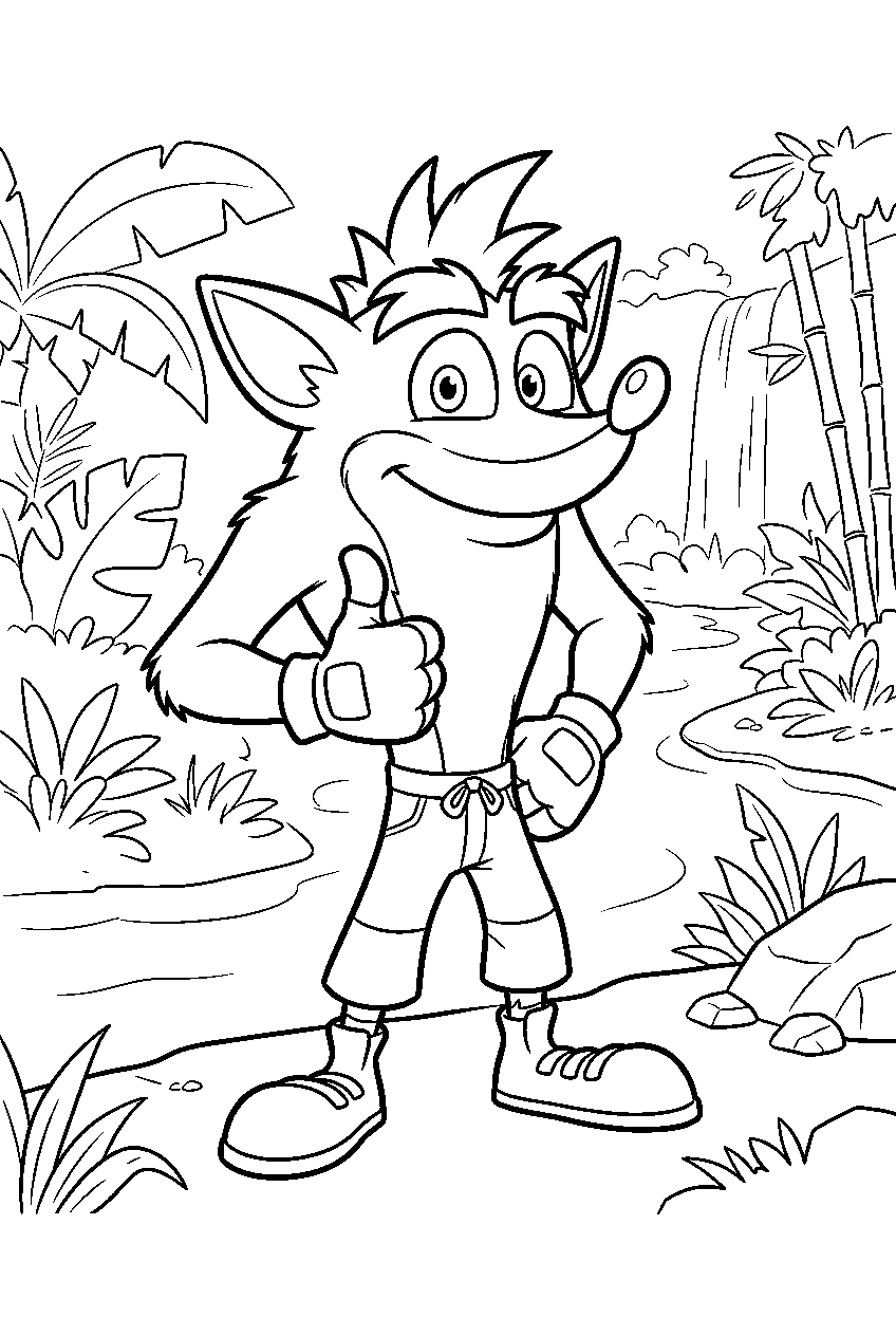 crash bandicoot in river jungle line art