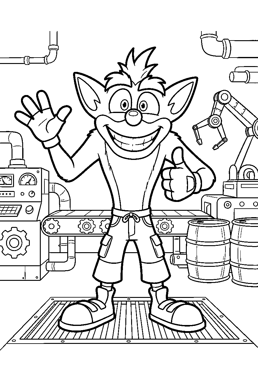 crash bandicoot in robot factory line art