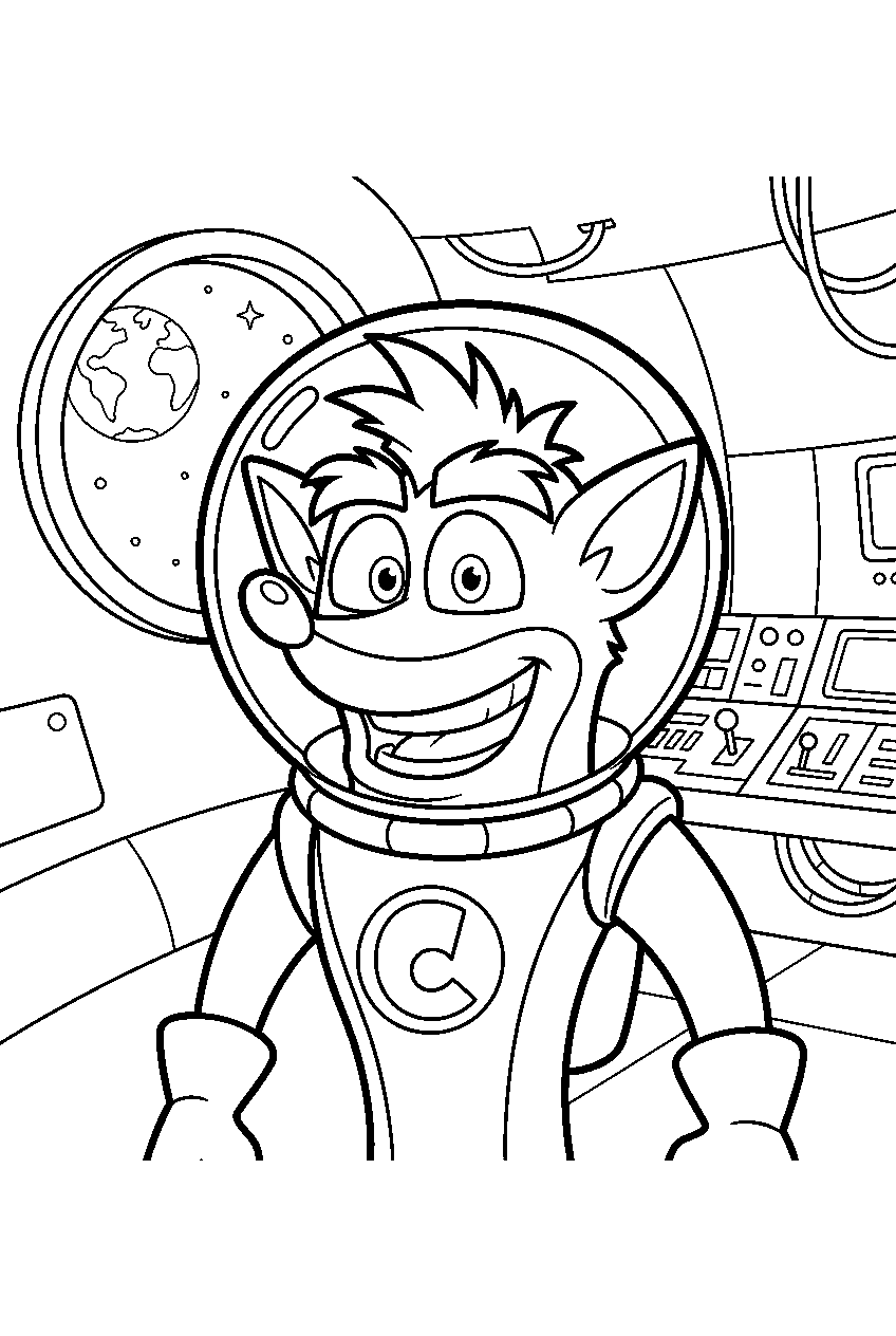 crash bandicoot in space station line art
