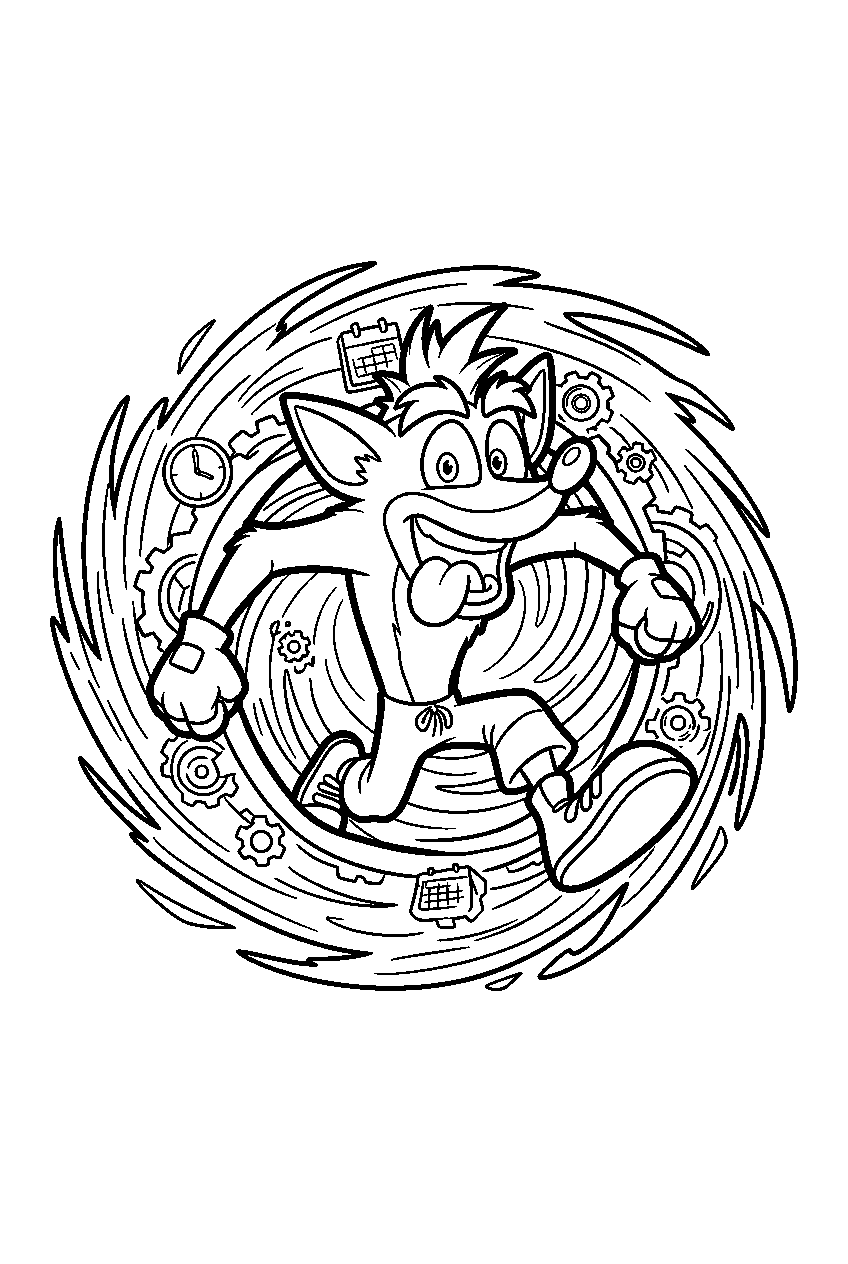 crash bandicoot in time travel portal line art